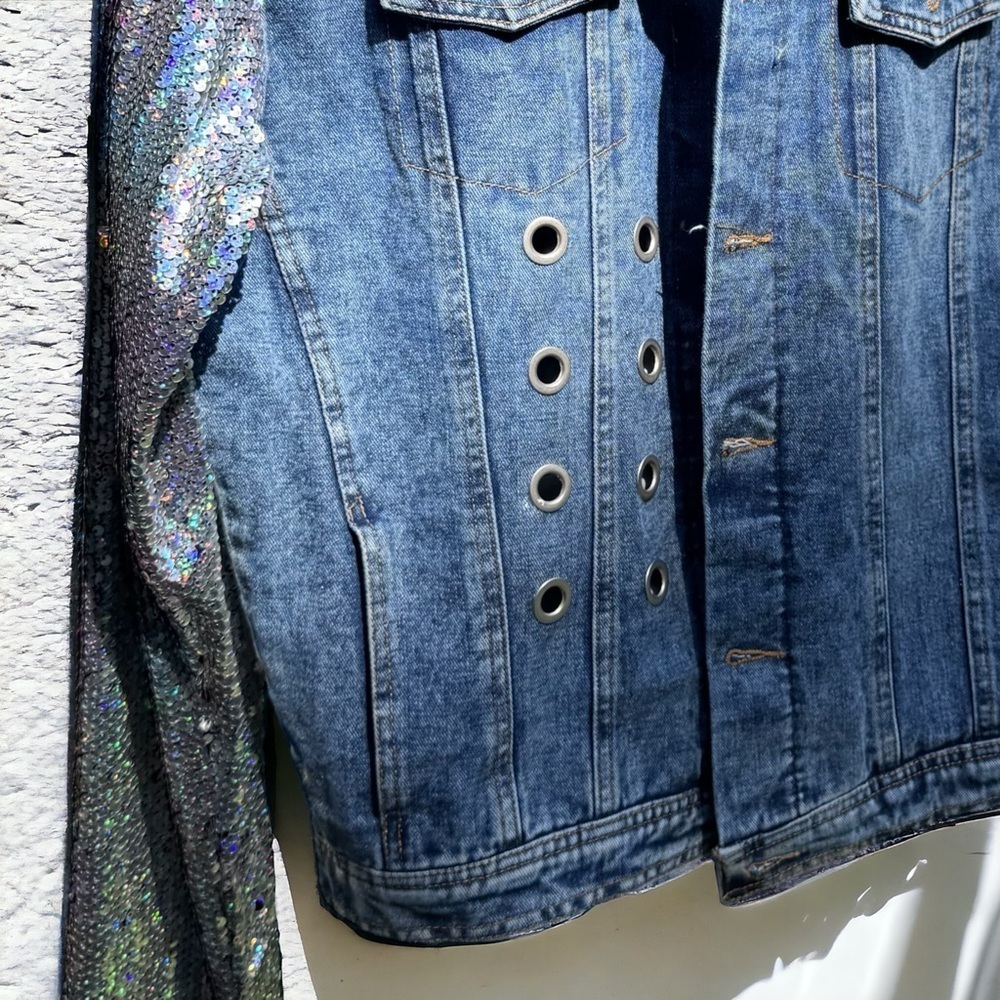 Eras Tour Ready: Dazzling Upcycled Se7en Jacket with Chic Design! Oversized Med - Picture 15 of 16
